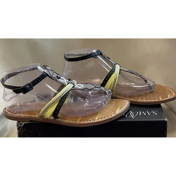 Sam &‎ Libby Size 9 Karina Lime Black T Strap Thong Sandals Aztec Print Festival - Picture 1 of 8